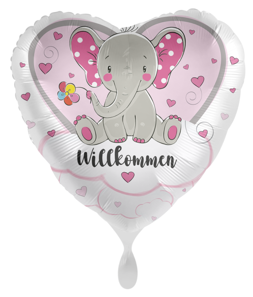 Folienballon - Willkommen, Elefant pink - ø 43cm